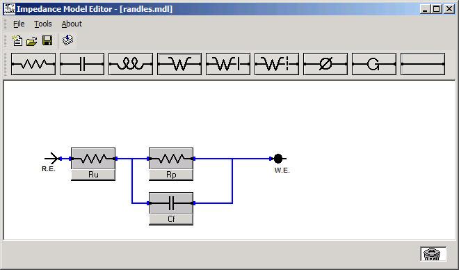 A Randles cell model, displayed in the Model Editor