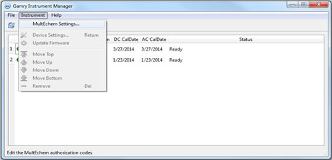 MultEchem Settings - Software Authorization