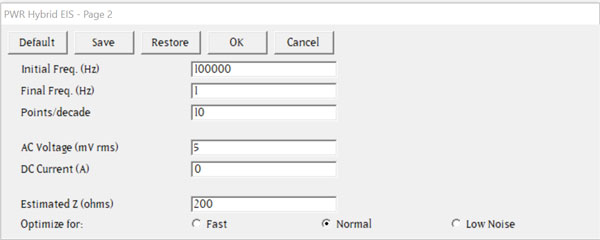 Setup Page for Hybrid EIS