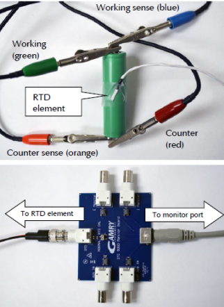 Cell cable connections to the battery (top), and connections to the monitor boar