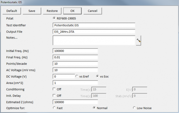 eis experiment settings