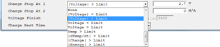 Figure 5. Selectable charge/discharge Stop criteria.