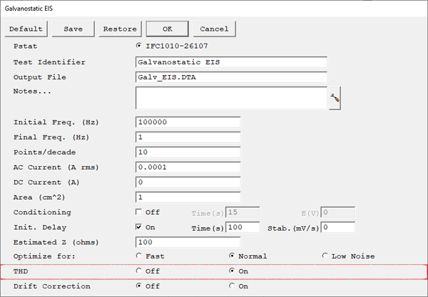THD option on Galvanostatic EIS
