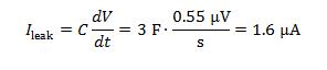 Voltage-decay with time of a 3 F capacitor, after 12 h charge to 2.5 V.