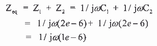 For linear impedance elements in parallel you calculate the equivalent impedance